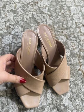 Saint Laurent Nude Crisscross Leather Mule